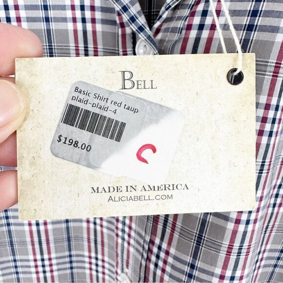 Bell by Alicia Bell Cotton Plaid Button-Up Collared Shirt Sz 4 NWT - Picture 6 of 10
